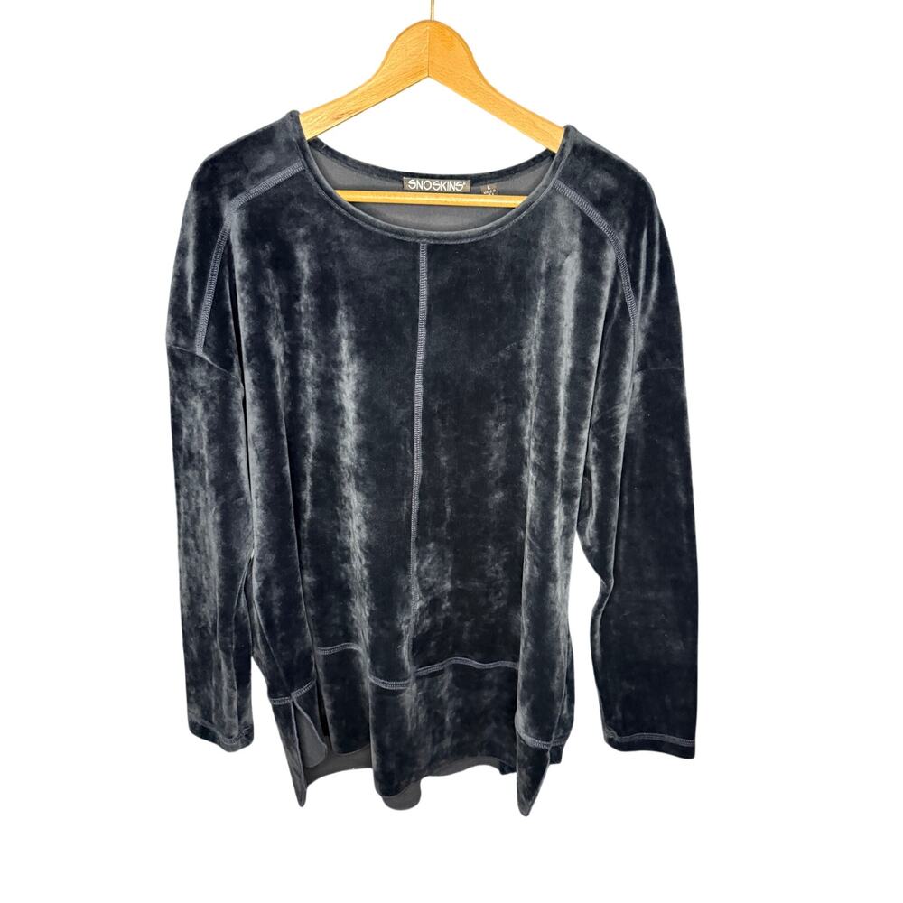 Snoskins Velvet Long Sleeve Navy Top Women's Size L